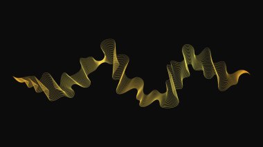 Karanlık arka planda lüks altın dalgaları olan soyut bir fon. Modern teknoloji arka planı, dalga tasarımı. Vektör illüstrasyonu