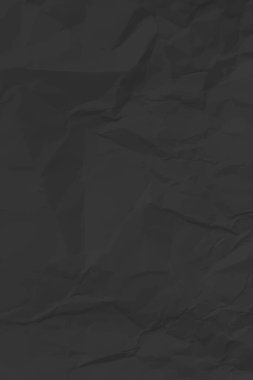 Siyah, buruşuk kağıt arka plan. Posterler ve afişler için buruşturulmuş dikey boş kağıt şablonu. Vektör illüstrasyonu