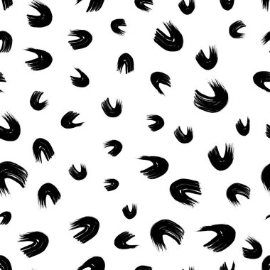 Seamless pattern with black wavy grunge brush strokes in abstract shapes on white background. Vector illustration