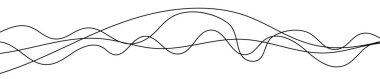 İnce kıvrımlı dalgalı çizgiler. Beyaz arka planda dört siyah dalgalı çizgi. Vektör illüstrasyonu
