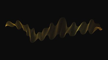 Karanlık arka planda lüks altın dalgaları olan soyut bir fon. Modern teknoloji arka planı, dalga tasarımı. Vektör illüstrasyonu