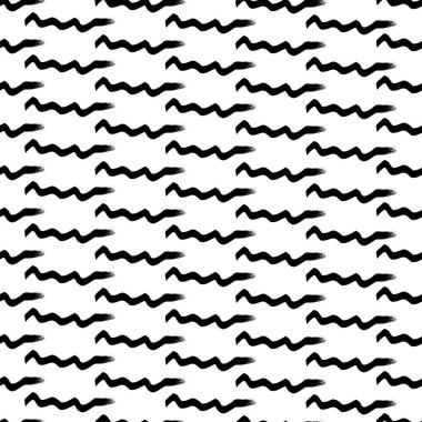 Seamless pattern with black wavy grunge brush strokes in abstract shapes on white background. Vector illustration