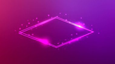 Parlak efektleri ve koyu pembe arka planı olan neon çift eşkenar dörtlü çerçeve. Boş parlayan tekno fon. Vektör illüstrasyonu