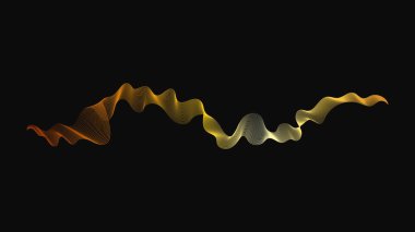 Karanlık arka planda lüks altın dalgaları olan soyut bir fon. Modern teknoloji arka planı, dalga tasarımı. Vektör illüstrasyonu