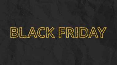 Kara Cuma altın harfleri siyah buruşuk kağıt üzerinde. Vektör illüstrasyonu