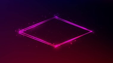 Parlak efektleri ve koyu pembe arka planı olan neon çift eşkenar dörtlü çerçeve. Boş parlayan tekno fon. Vektör illüstrasyonu