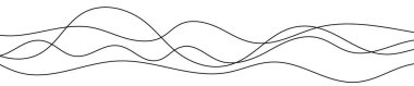 İnce kıvrımlı dalgalı çizgiler. Beyaz arka planda dört siyah dalgalı çizgi. Vektör illüstrasyonu