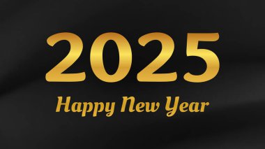 2025 Mutlu Yıllar. Buruşmuş koyu ipek arka planda 2025 yeni yıl sayısıyla modern selamlama şablonu. Vektör illüstrasyonu