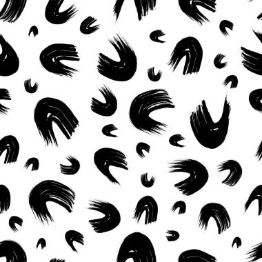 Seamless pattern with black wavy grunge brush strokes in abstract shapes on white background. Vector illustration