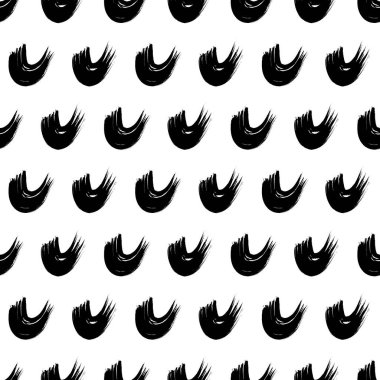 Seamless pattern with black wavy grunge brush strokes in abstract shapes on white background. Vector illustration