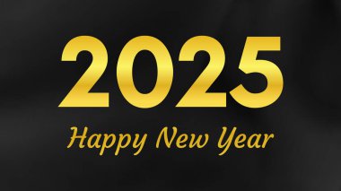 2025 Mutlu Yıllar. Buruşmuş koyu ipek arka planda 2025 yeni yıl sayısıyla modern selamlama şablonu. Vektör illüstrasyonu