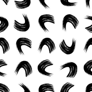 Seamless pattern with black wavy grunge brush strokes in abstract shapes on white background. Vector illustration
