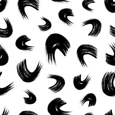 Seamless pattern with black wavy grunge brush strokes in abstract shapes on white background. Vector illustration