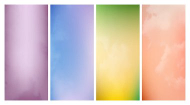 Bulutları olan bir dizi modern değişken arka plan. Parlak soyut sunum arkaplanı. Vektör illüstrasyonu