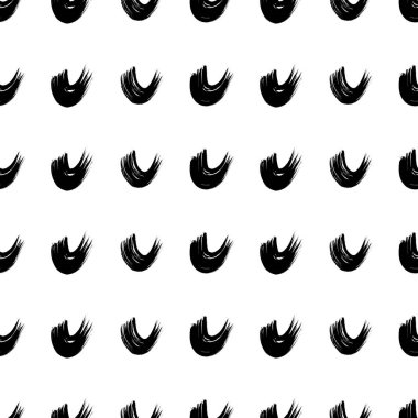 Seamless pattern with black wavy grunge brush strokes in abstract shapes on white background. Vector illustration