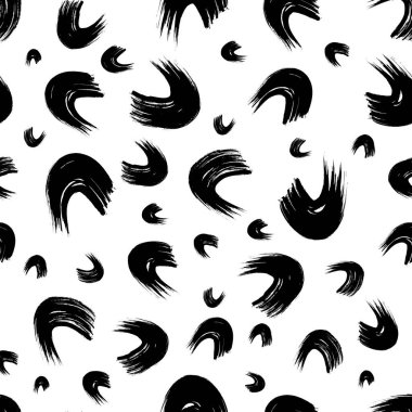 Seamless pattern with black wavy grunge brush strokes in abstract shapes on white background. Vector illustration