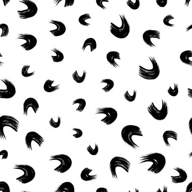 Seamless pattern with black wavy grunge brush strokes in abstract shapes on white background. Vector illustration