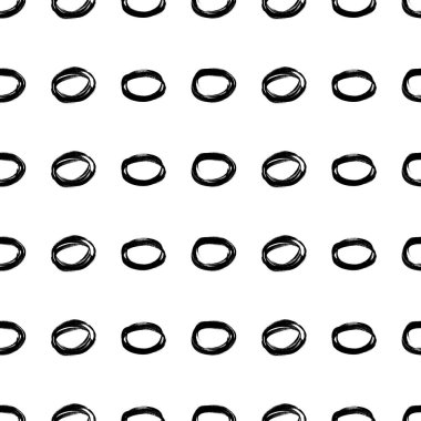 Kusursuz desenli, el çizimi, beyaz zemin üzerine çizilmiş karalama çemberleri. Soyut grunge dokusu. Vektör illüstrasyonu