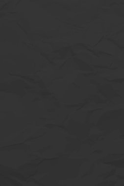 Siyah, buruşuk kağıt arka plan. Posterler ve afişler için buruşturulmuş dikey boş kağıt şablonu. Vektör illüstrasyonu