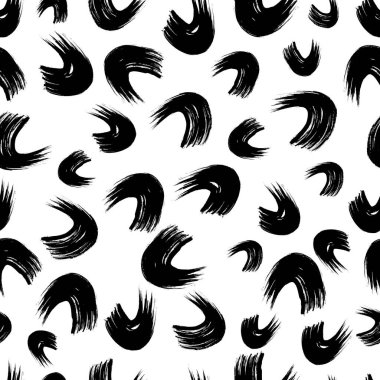 Seamless pattern with black wavy grunge brush strokes in abstract shapes on white background. Vector illustration