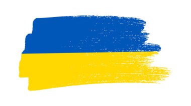 Grunge tarzında Ukrayna ulusal bayrağı. Ukrayna 'nın fırça darbesi bayrağıyla boyanmış. Vektör illüstrasyonu