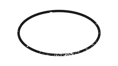 Grunge sınırı oval formda. Koyu desenli çerçeve, beyaz arkaplanda boşluk. Vektör illüstrasyonu