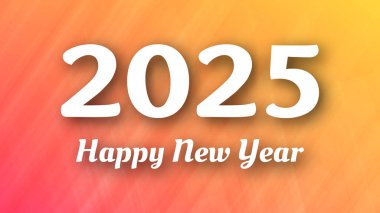 2025 Mutlu Yıllar. Turuncu soyut arkaplanda beyaz 2025 Yeni Yıl rakamlarıyla modern selamlama şablonu. Vektör illüstrasyonu
