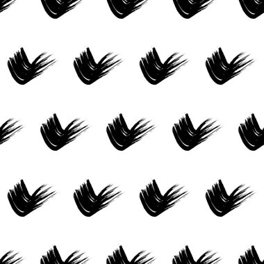Seamless pattern with black wavy grunge brush strokes in abstract shapes on white background. Vector illustration