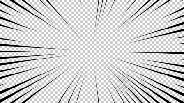 Şeffaf arkaplanda siyah çizgileri olan çizgi roman sayfası. Patlama ışınları desenli şablon dokuyu etkiler. Vektör illüstrasyonu