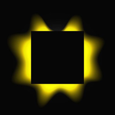 Kare çerçeveyi gradyanla aydınlat. Sarı yuvarlak neon pankart siyah arkaplanda izole edilmiş. Vektör illüstrasyonu