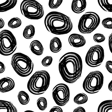 Kusursuz desenli, el çizimi, beyaz zemin üzerine çizilmiş karalama çemberleri. Soyut grunge dokusu. Vektör illüstrasyonu