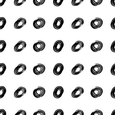 Kusursuz desenli, el çizimi, beyaz zemin üzerine çizilmiş karalama çemberleri. Soyut grunge dokusu. Vektör illüstrasyonu