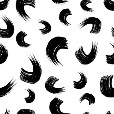 Seamless pattern with black wavy grunge brush strokes in abstract shapes on white background. Vector illustration