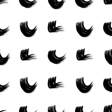 Seamless pattern with black wavy grunge brush strokes in abstract shapes on white background. Vector illustration
