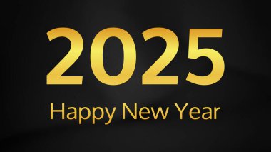 2025 Mutlu Yıllar. Buruşmuş koyu ipek arka planda 2025 yeni yıl sayısıyla modern selamlama şablonu. Vektör illüstrasyonu