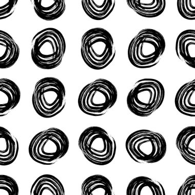 Seamless pattern with black sketch hand drawn brush scribble circles shape on white background. Abstract grunge texture. Vector illustration clipart