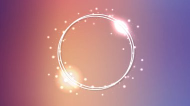 Parlak efektleri ve kahverengi arka planda parıltıları olan neon çift daire çerçeve. Boş parlayan tekno fon. Vektör illüstrasyonu
