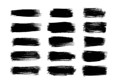 Büyük siyah fırça darbeleri. Beyaz arka planda elle çizilmiş mürekkep lekeleri var. Vektör illüstrasyonu