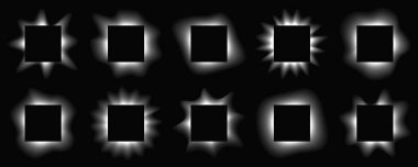 Büyük kare kareler gradyanı olan çerçeveleri aydınlatır. Siyah arkaplanda 10 beyaz neon pankart var. Vektör illüstrasyonu