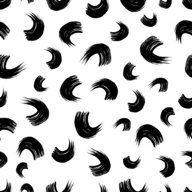 Seamless pattern with black wavy grunge brush strokes in abstract shapes on white background. Vector illustration