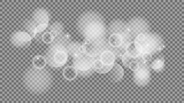 Bokeh circles on transparent background. White shining dust, flare sparkles and bokeh lights. Vector illustration clipart