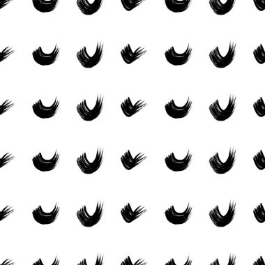 Seamless pattern with black wavy grunge brush strokes in abstract shapes on white background. Vector illustration