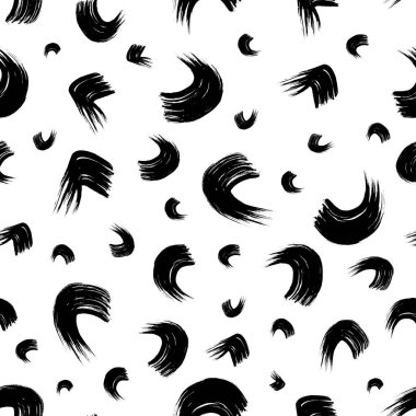Seamless pattern with black wavy grunge brush strokes in abstract shapes on white background. Vector illustration