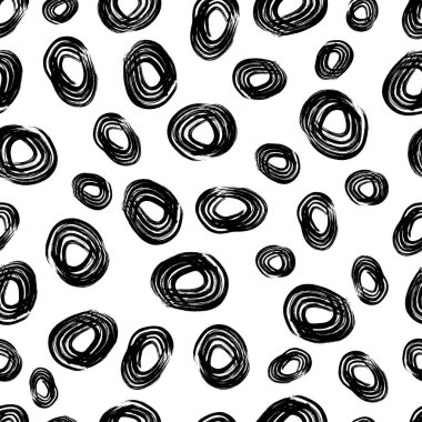 Kusursuz desenli, el çizimi, beyaz zemin üzerine çizilmiş karalama çemberleri. Soyut grunge dokusu. Vektör illüstrasyonu