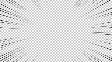 Şeffaf arkaplanda siyah çizgileri olan çizgi roman sayfası. Patlama ışınları desenli şablon dokuyu etkiler. Vektör illüstrasyonu