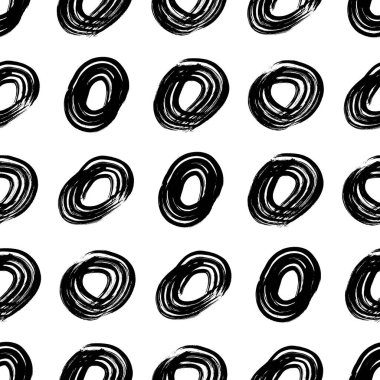 Seamless pattern with black sketch hand drawn brush scribble circles shape on white background. Abstract grunge texture. Vector illustration clipart