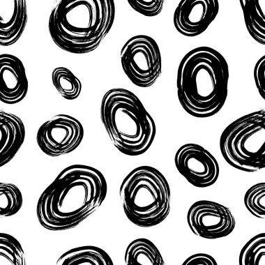 Kusursuz desenli, el çizimi, beyaz zemin üzerine çizilmiş karalama çemberleri. Soyut grunge dokusu. Vektör illüstrasyonu