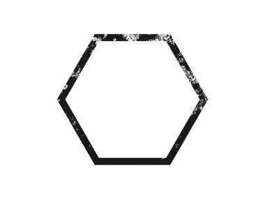 Grunge kenarı altıgen şeklinde. Koyu desenli çerçeve, beyaz arkaplanda boşluk. Vektör illüstrasyonu