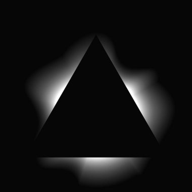 Üçgen çerçeveyi gradyanla aydınlat. Siyah arkaplanda beyaz üçgen neon pankartı var. Vektör illüstrasyonu