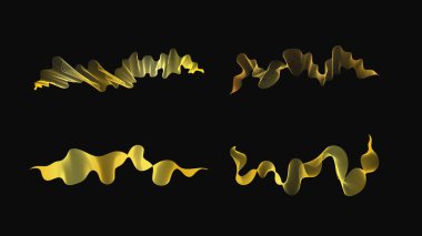 Karanlık arka planda lüks altın dalgalar. Dalga tasarımlı dört soyut modern teknoloji seti. Vektör illüstrasyonu